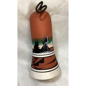 Native American Hand Made Clay Wind Chime with Teepee & Mountains Signed